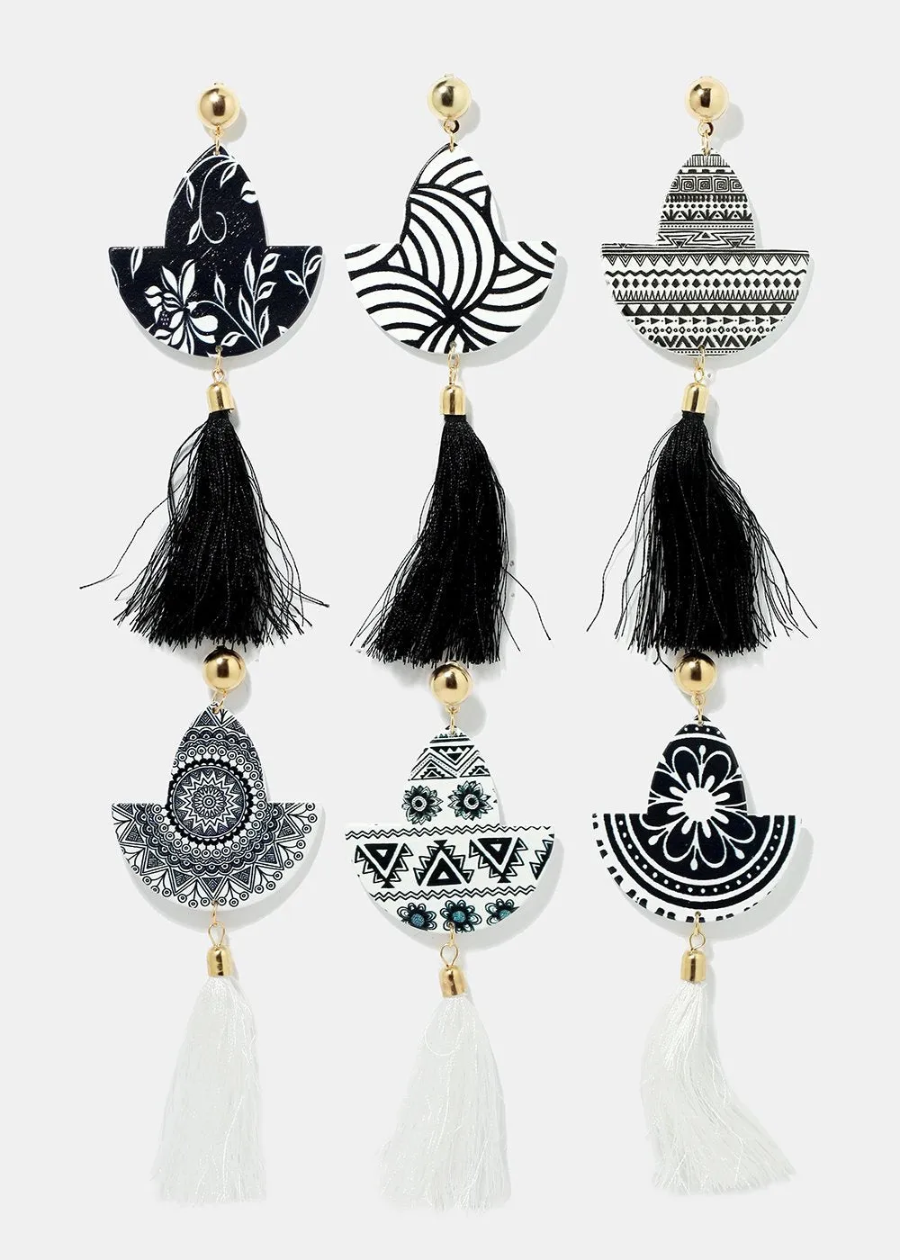 Retro Print Tassel Dangle Earrings