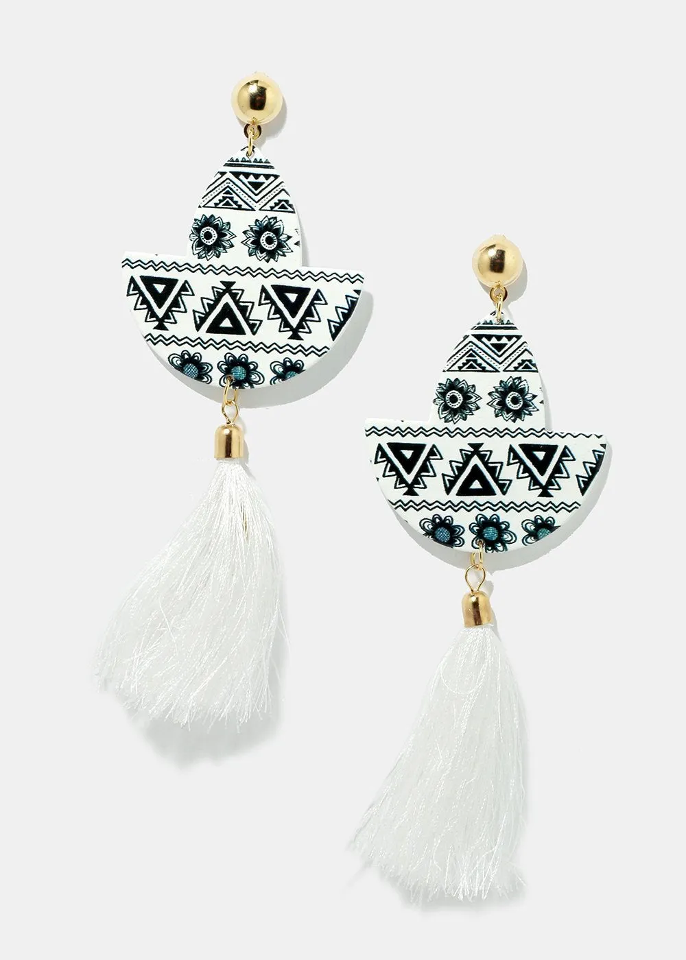 Retro Print Tassel Dangle Earrings
