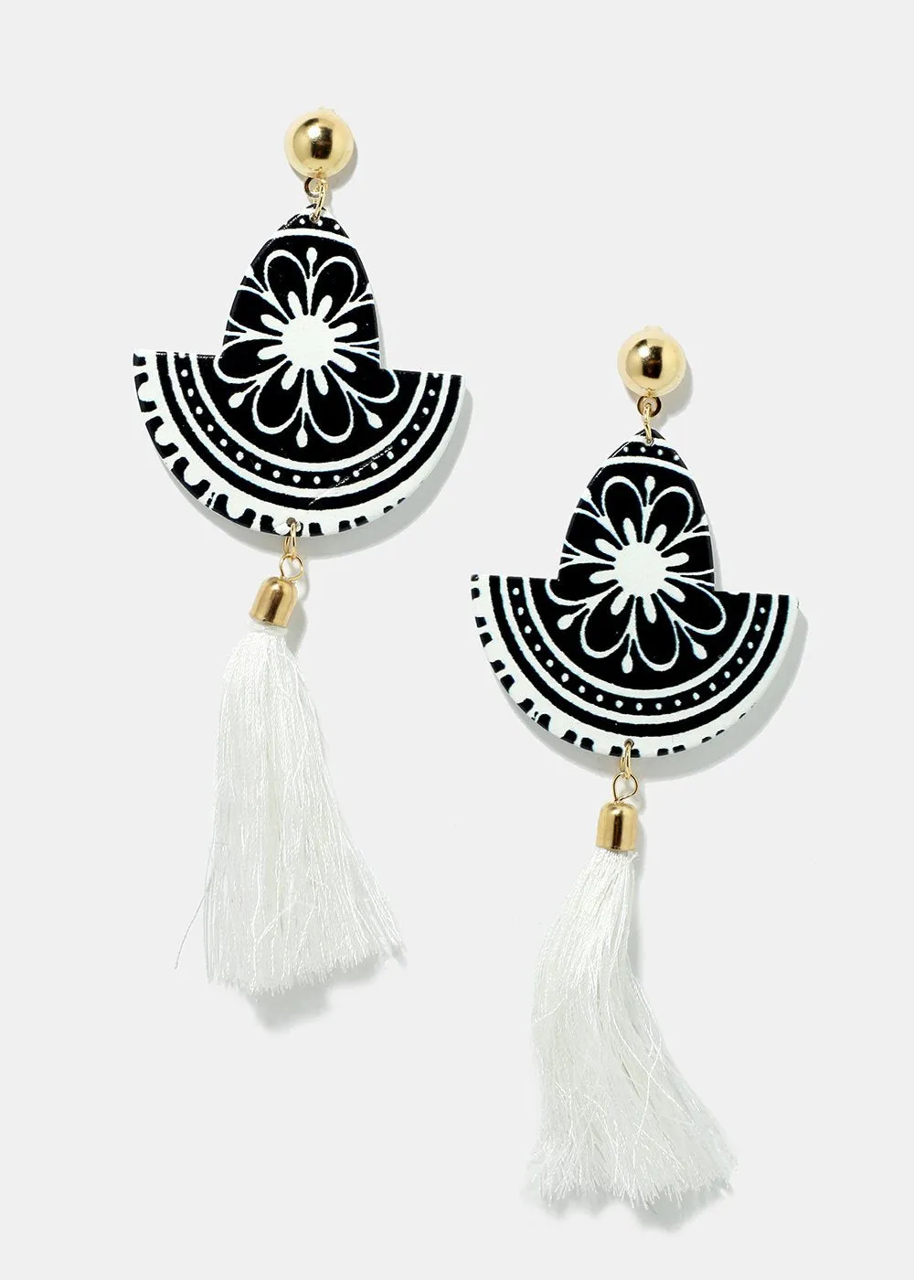 Retro Print Tassel Dangle Earrings