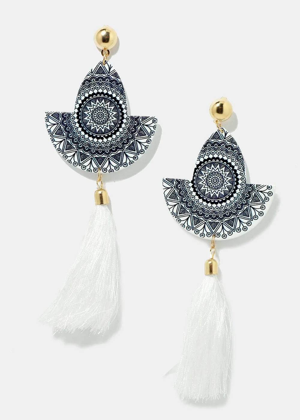 Retro Print Tassel Dangle Earrings