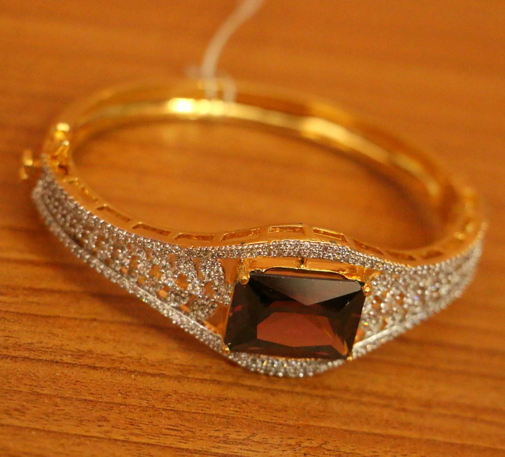 RHODOLITE DIAMOND LOOK CZ STUDDED OPENABLE BRACELET