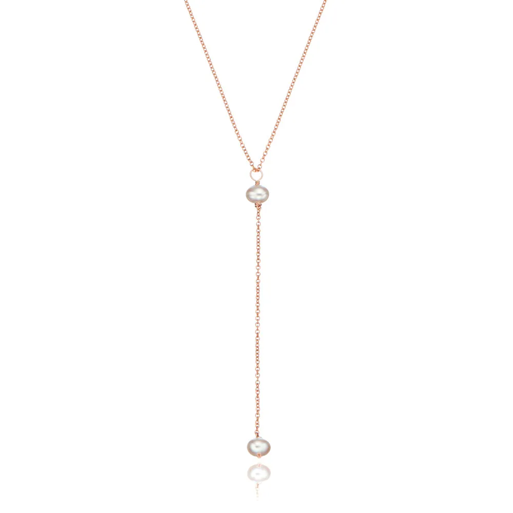 Rose Gold Pearl Lariat Necklace