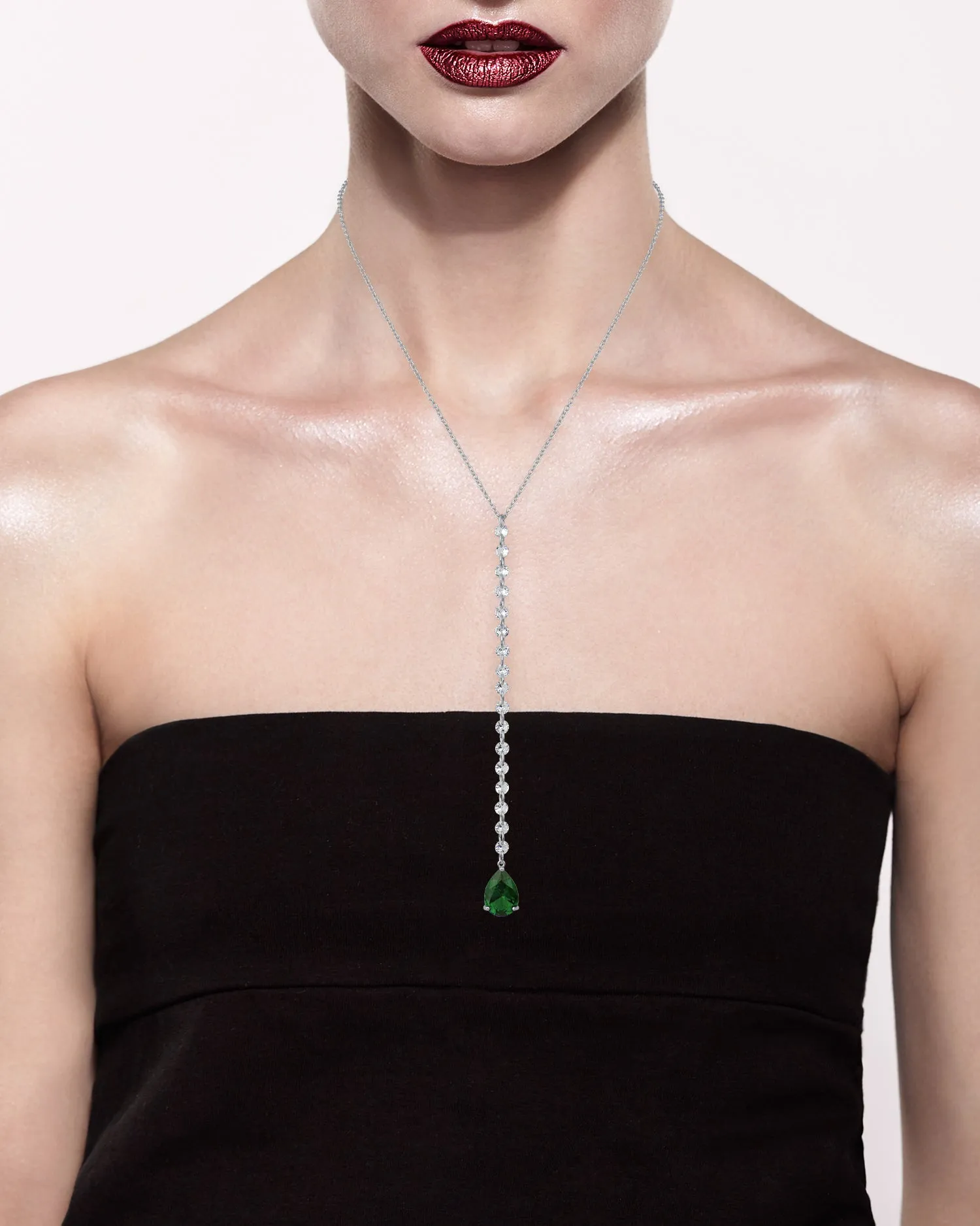 Round and Pear CZ Y-Necklace