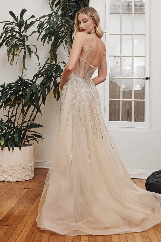 Scoop Neckline Beaded Embellished Long Gown CD993