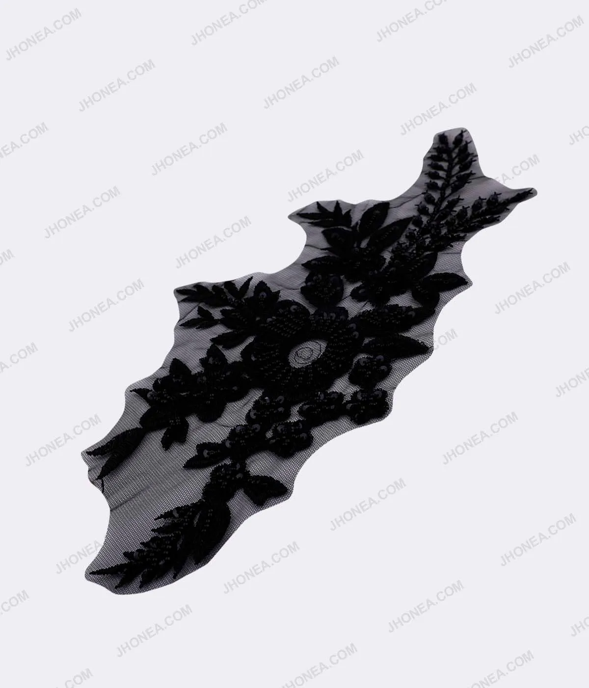 Shiny Black Beaded Embroidery Patch for Blazers/Gowns