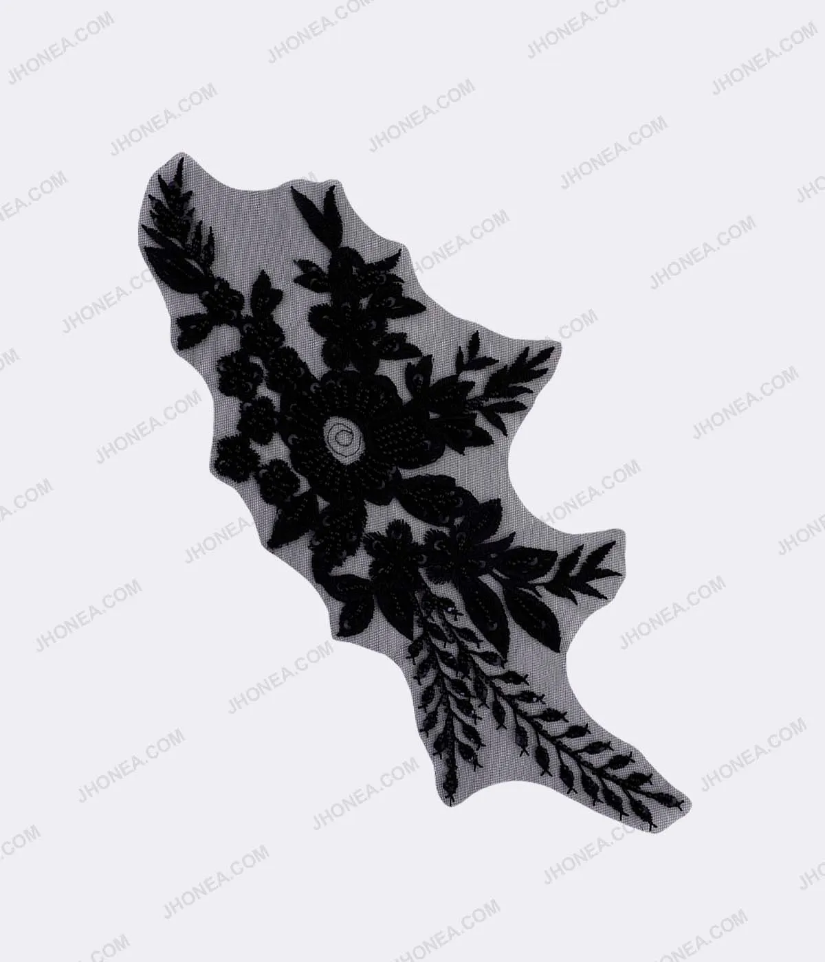 Shiny Black Beaded Embroidery Patch for Blazers/Gowns