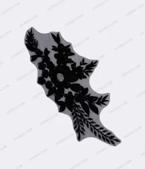 Shiny Black Beaded Embroidery Patch for Blazers/Gowns