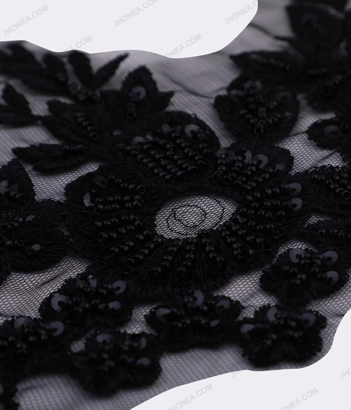Shiny Black Beaded Embroidery Patch for Blazers/Gowns