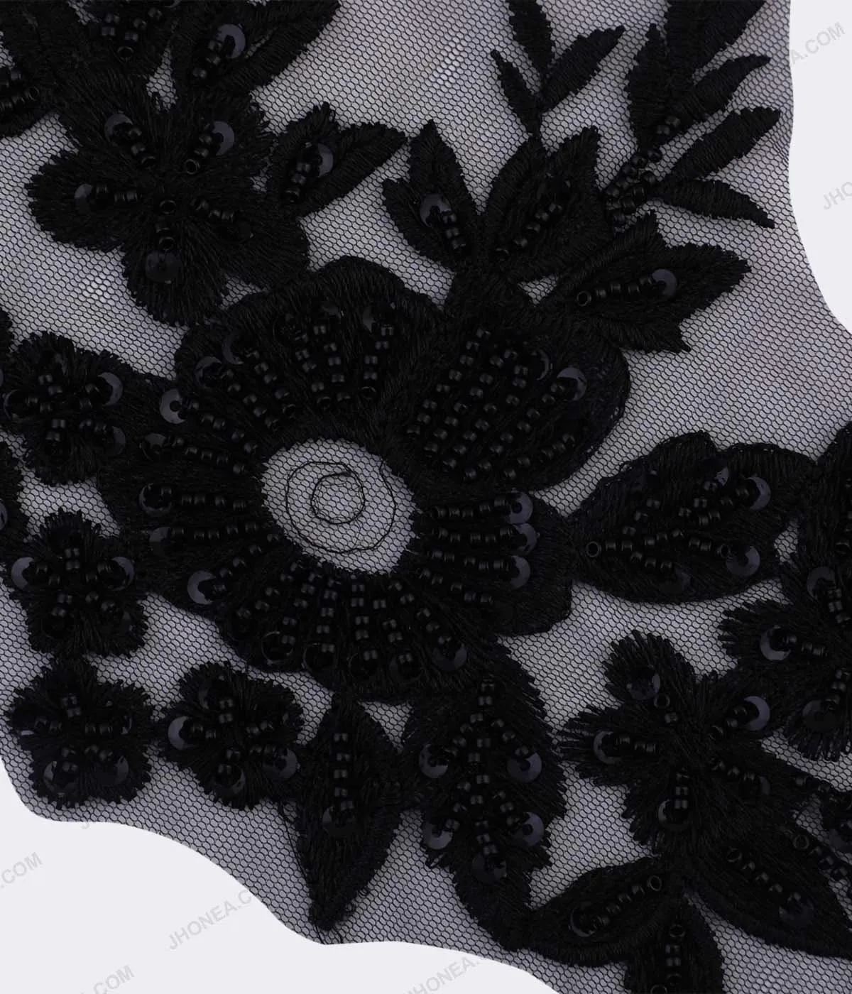 Shiny Black Beaded Embroidery Patch for Blazers/Gowns