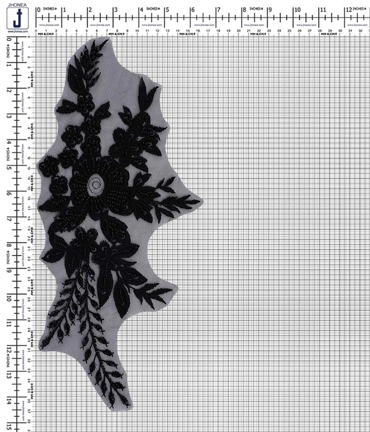 Shiny Black Beaded Embroidery Patch for Blazers/Gowns