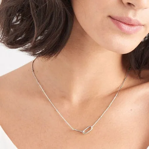 Silver Beaded Chain Link Necklace