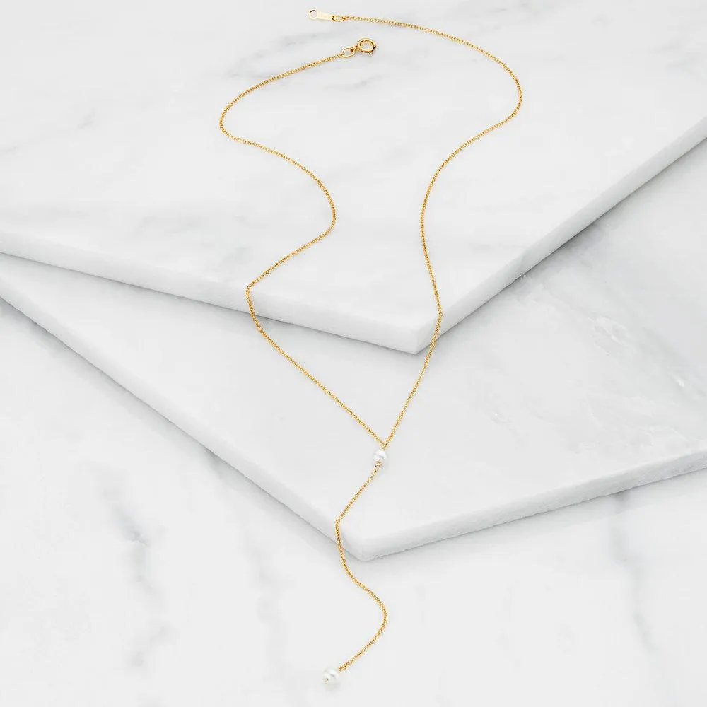 Solid White Gold Pearl Lariat Necklace
