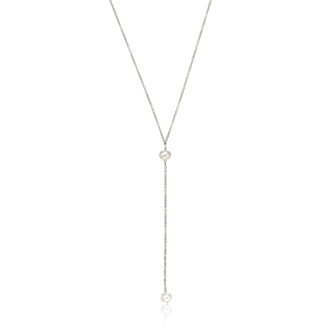 Solid White Gold Pearl Lariat Necklace