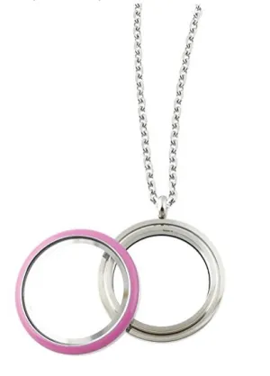 Stainless Steel 30mm Pink Enamel Screw Top Floating Charm Locket Necklace