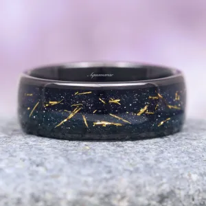 Starry Night & Gold Foil Wedding Band- 8MM Black Tungsten