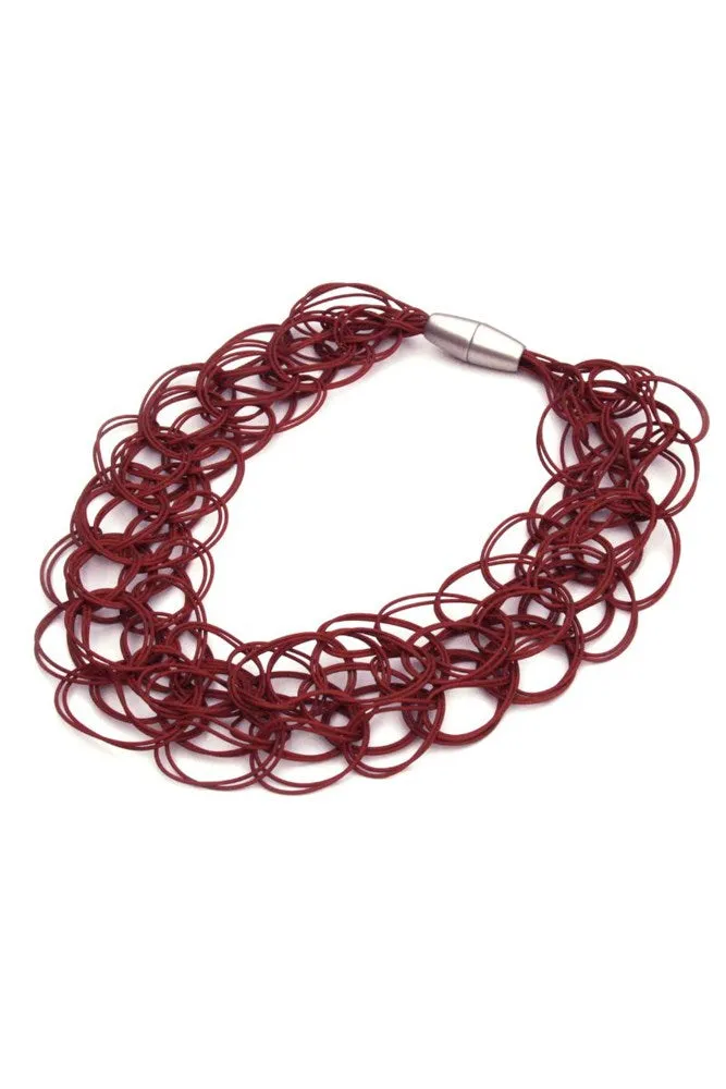 Tejer PVC Open Weave Long Necklace by Rosalba Galati - Red Pastel