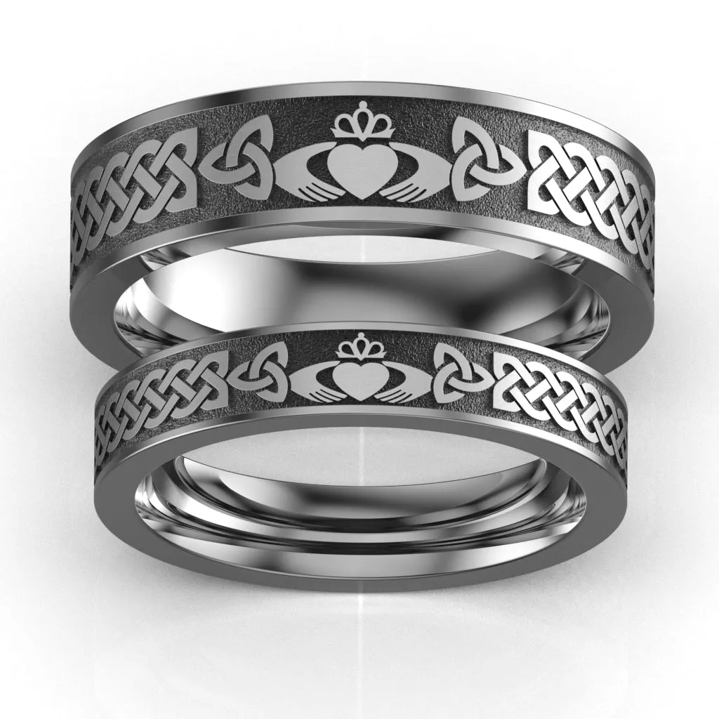 Titanium Claddagh Wedding Ring Set 1  UCL1-6M4M-TITAN-FLAT