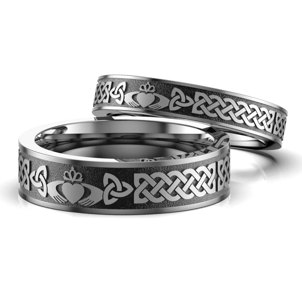 Titanium Claddagh Wedding Ring Set 1  UCL1-6M4M-TITAN-FLAT
