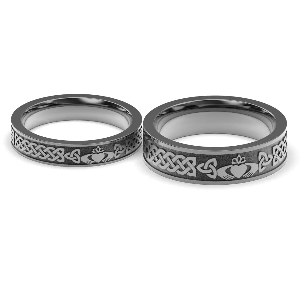 Titanium Claddagh Wedding Ring Set 1  UCL1-6M4M-TITAN-FLAT