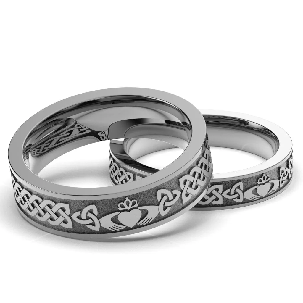 Titanium Claddagh Wedding Ring Set 1  UCL1-6M4M-TITAN-FLAT