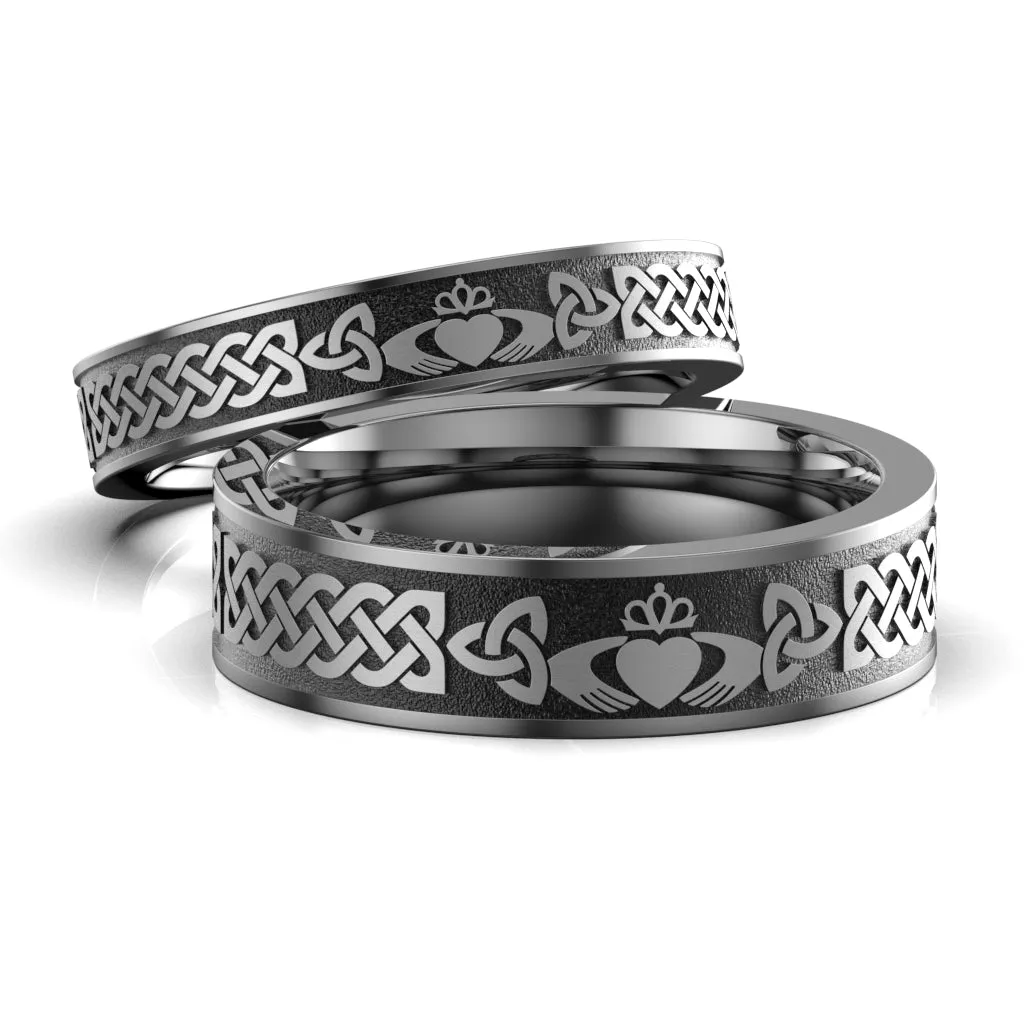 Titanium Claddagh Wedding Ring Set 1  UCL1-6M4M-TITAN-FLAT