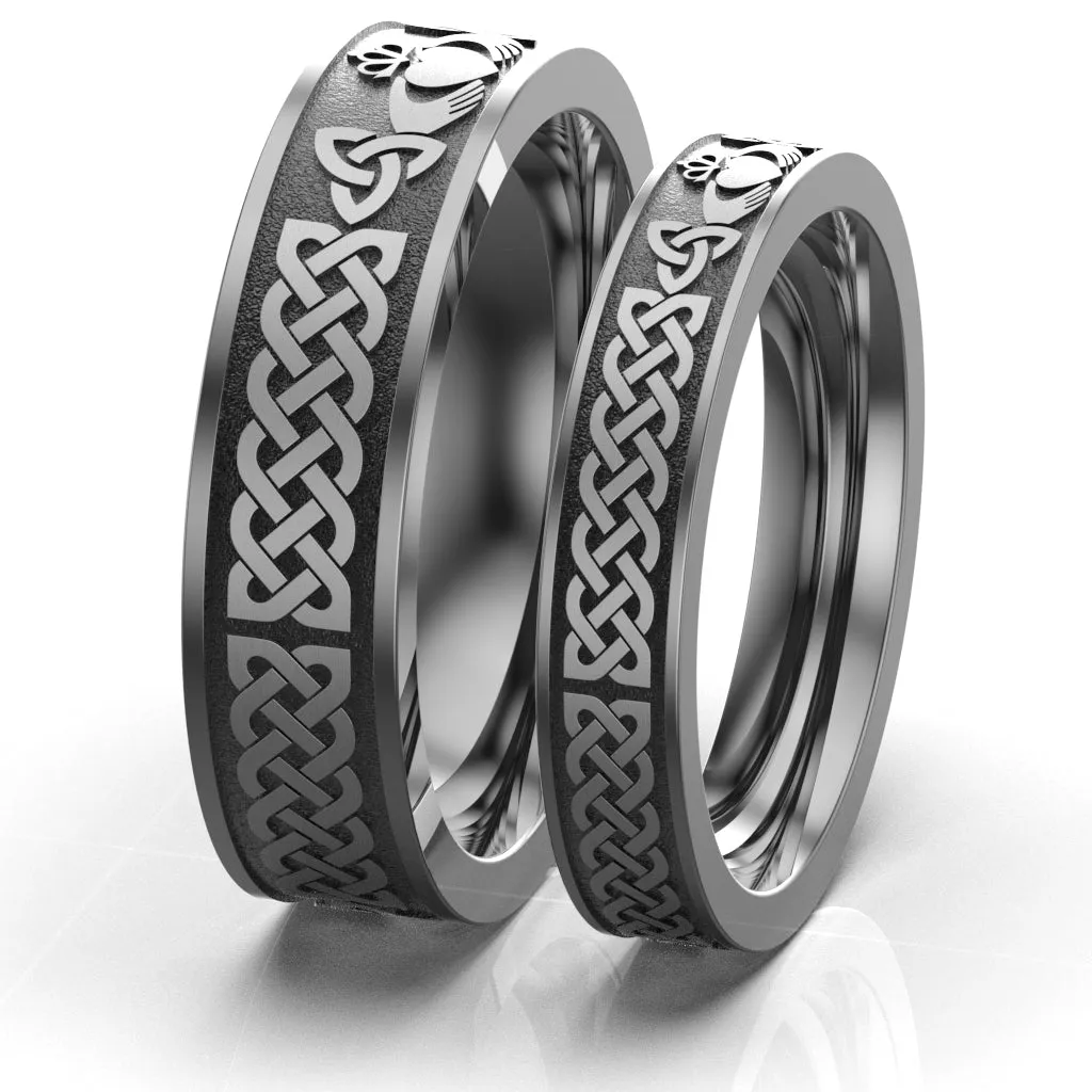 Titanium Claddagh Wedding Ring Set 1  UCL1-6M4M-TITAN-FLAT
