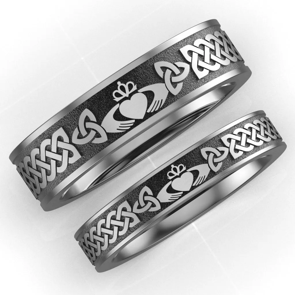 Titanium Claddagh Wedding Ring Set 1  UCL1-6M4M-TITAN-FLAT