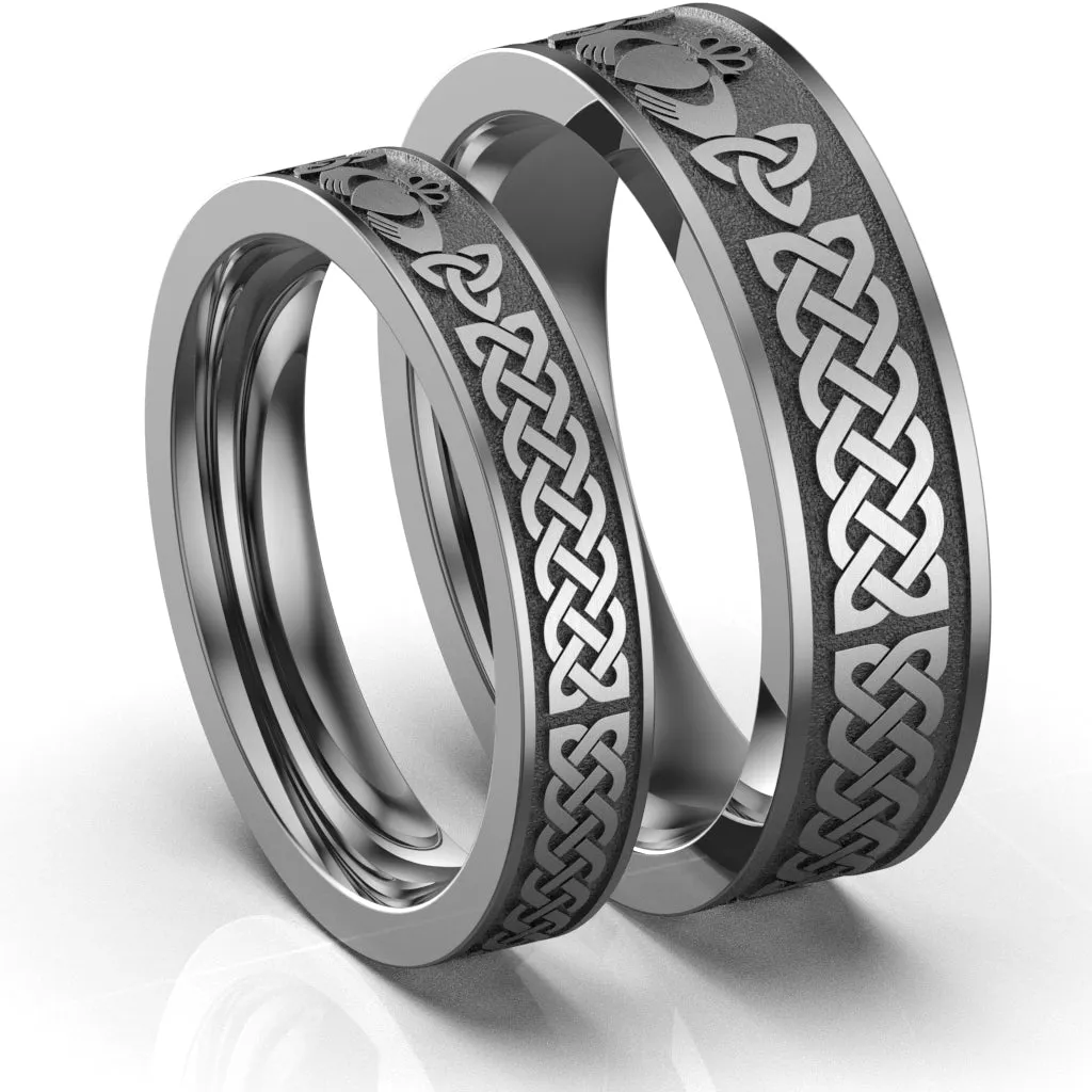 Titanium Claddagh Wedding Ring Set 1  UCL1-6M4M-TITAN-FLAT