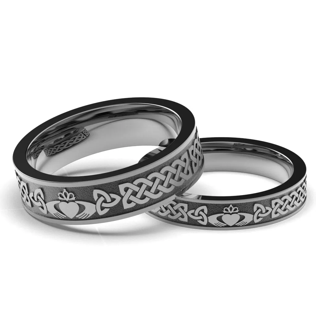 Titanium Claddagh Wedding Ring Set 1  UCL1-6M4M-TITAN-FLAT