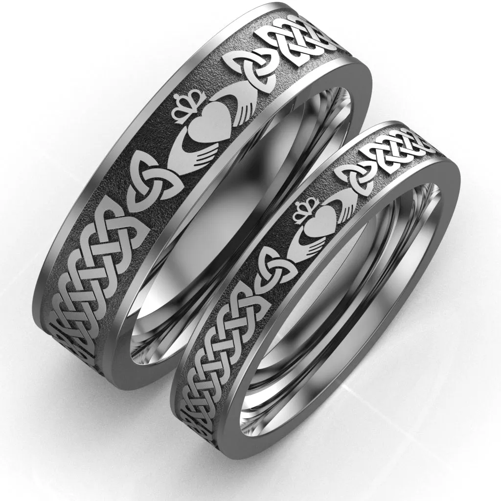 Titanium Claddagh Wedding Ring Set 1  UCL1-6M4M-TITAN-FLAT