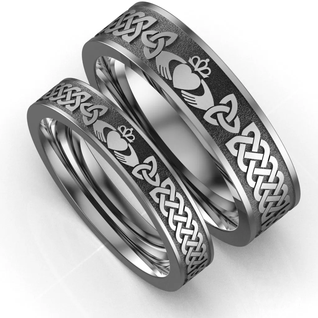 Titanium Claddagh Wedding Ring Set 1  UCL1-6M4M-TITAN-FLAT