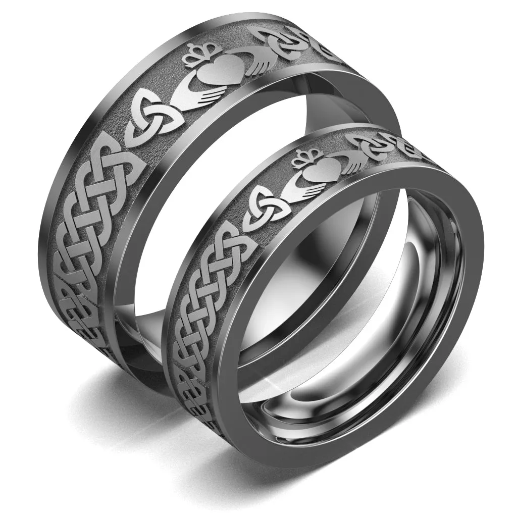 Titanium Claddagh Wedding Ring Set 1 - UCL1-8M6M-TITAN-FLAT