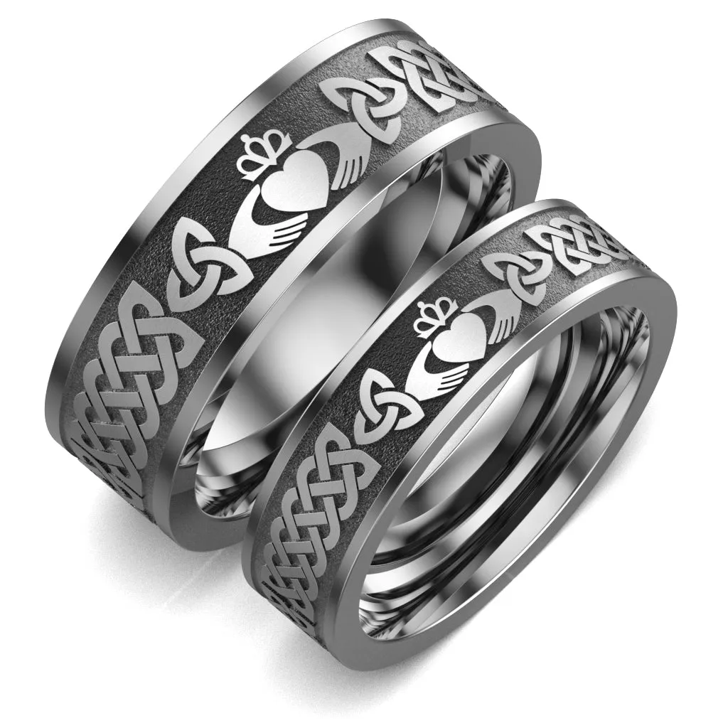 Titanium Claddagh Wedding Ring Set 1 - UCL1-8M6M-TITAN-FLAT