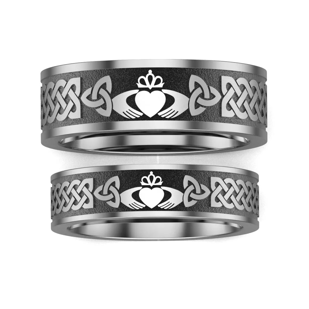 Titanium Claddagh Wedding Ring Set 1 - UCL1-8M6M-TITAN-FLAT