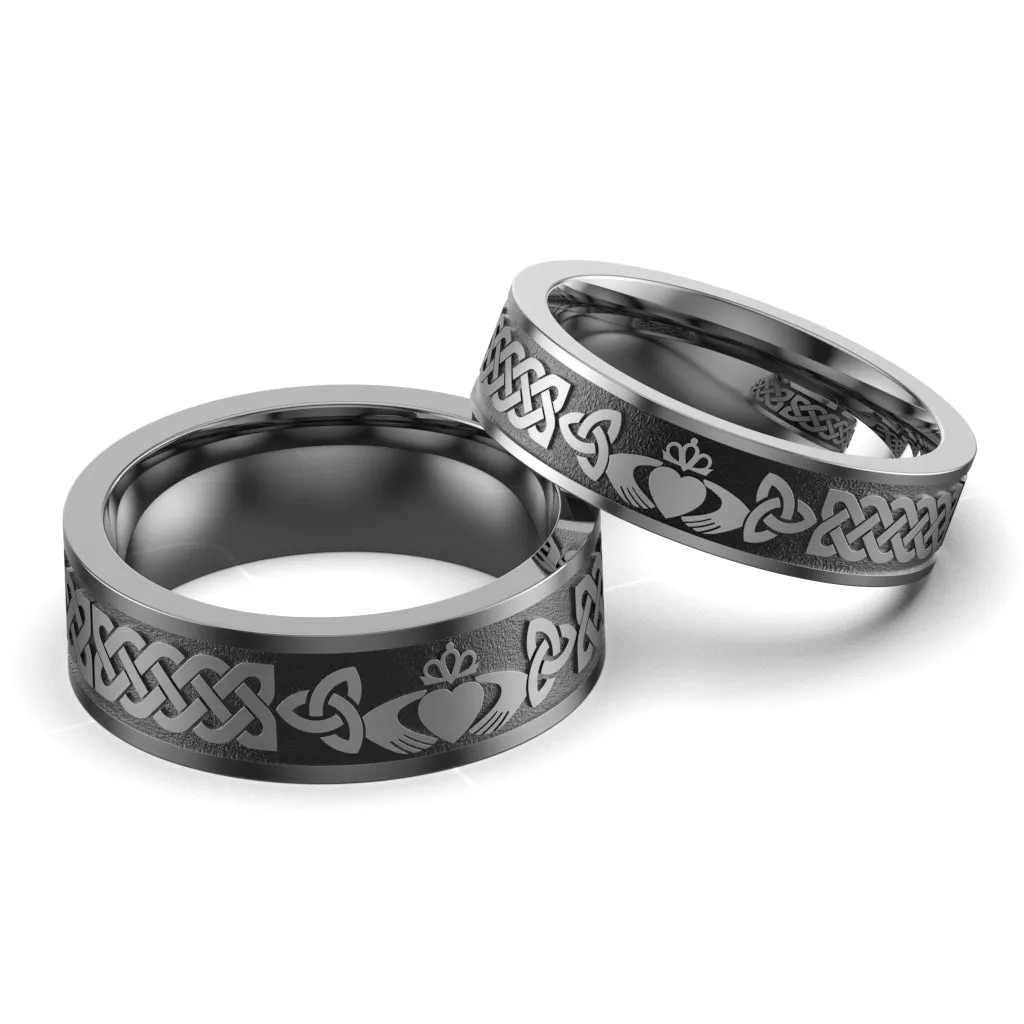Titanium Claddagh Wedding Ring Set 1 - UCL1-8M6M-TITAN-FLAT