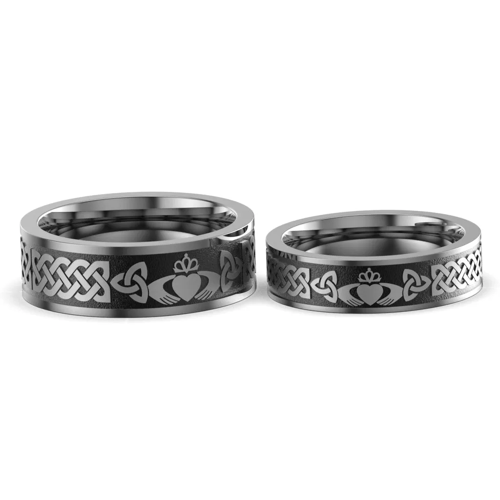 Titanium Claddagh Wedding Ring Set 1 - UCL1-8M6M-TITAN-FLAT