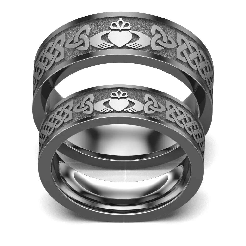 Titanium Claddagh Wedding Ring Set 1 - UCL1-8M6M-TITAN-FLAT
