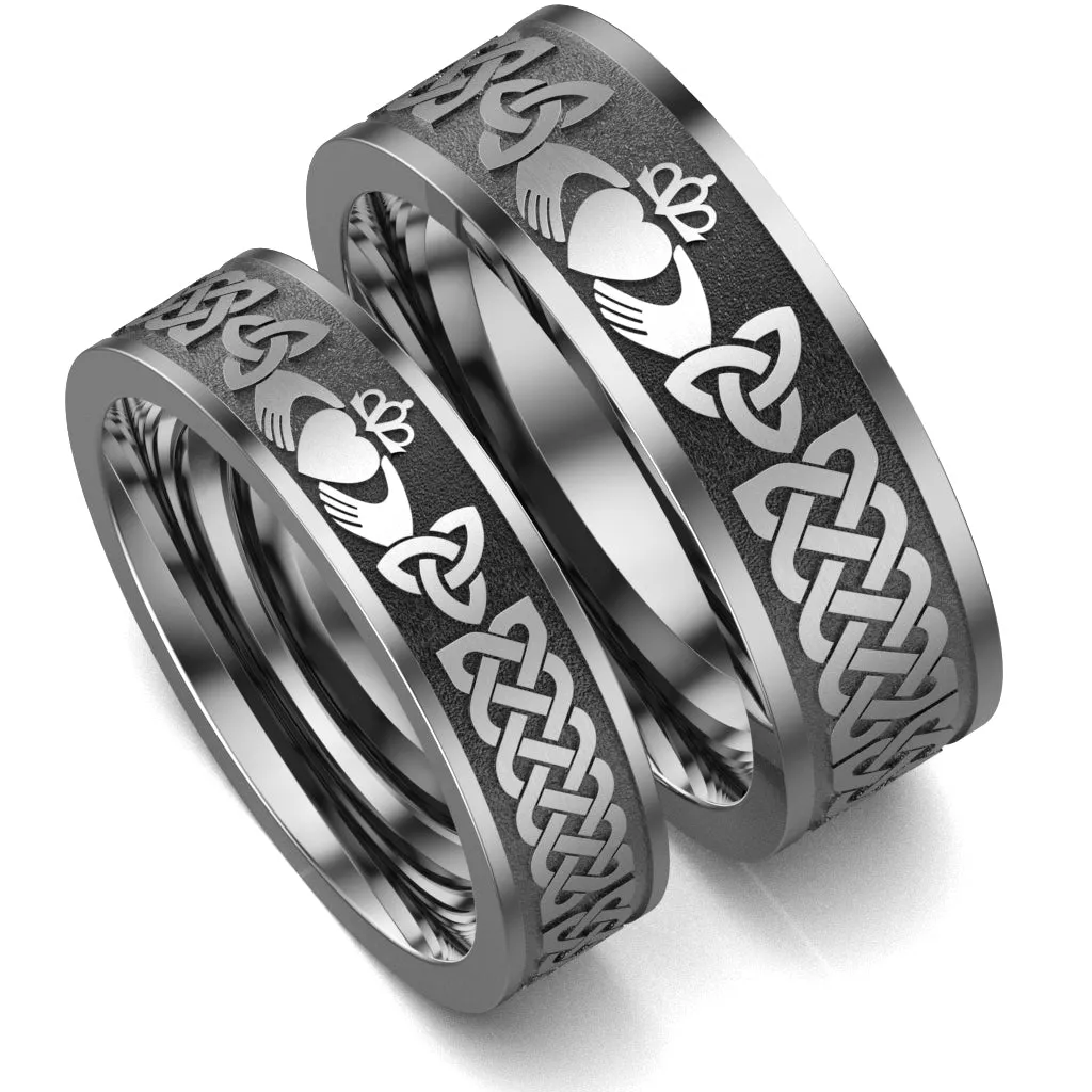 Titanium Claddagh Wedding Ring Set 1 - UCL1-8M6M-TITAN-FLAT