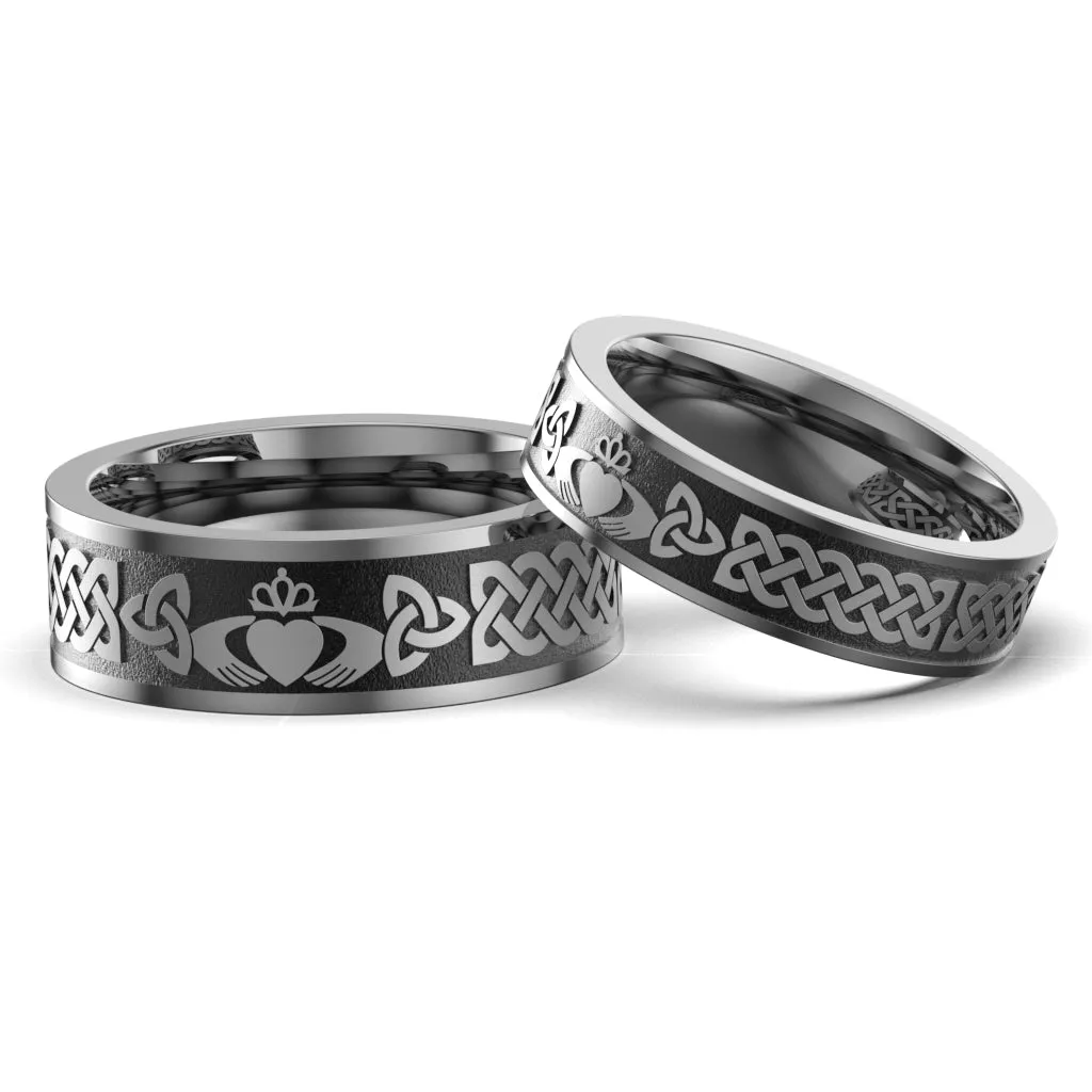 Titanium Claddagh Wedding Ring Set 1 - UCL1-8M6M-TITAN-FLAT