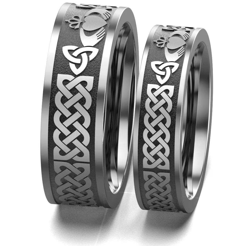 Titanium Claddagh Wedding Ring Set 1 - UCL1-8M6M-TITAN-FLAT