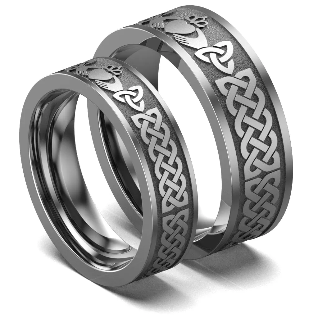 Titanium Claddagh Wedding Ring Set 1 - UCL1-8M6M-TITAN-FLAT