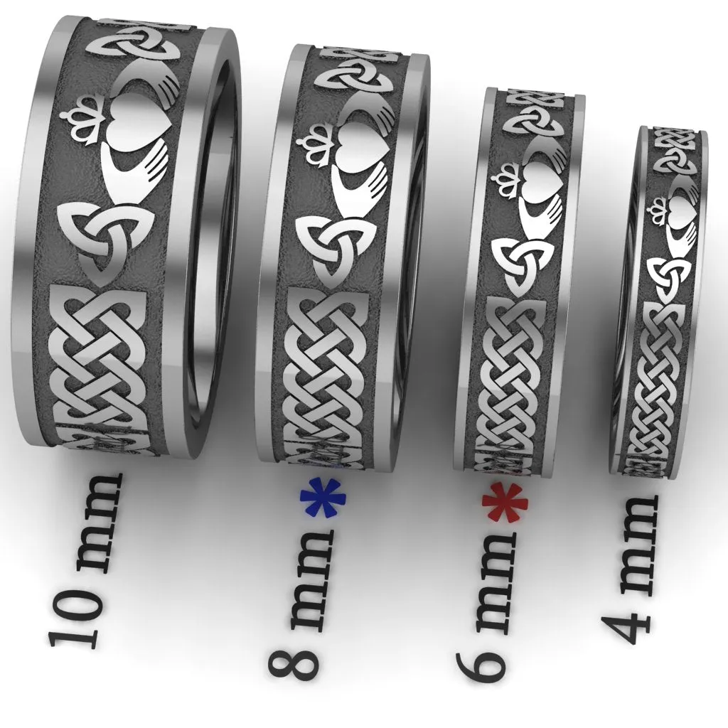 Titanium Claddagh Wedding Ring Set 1 - UCL1-8M6M-TITAN-FLAT