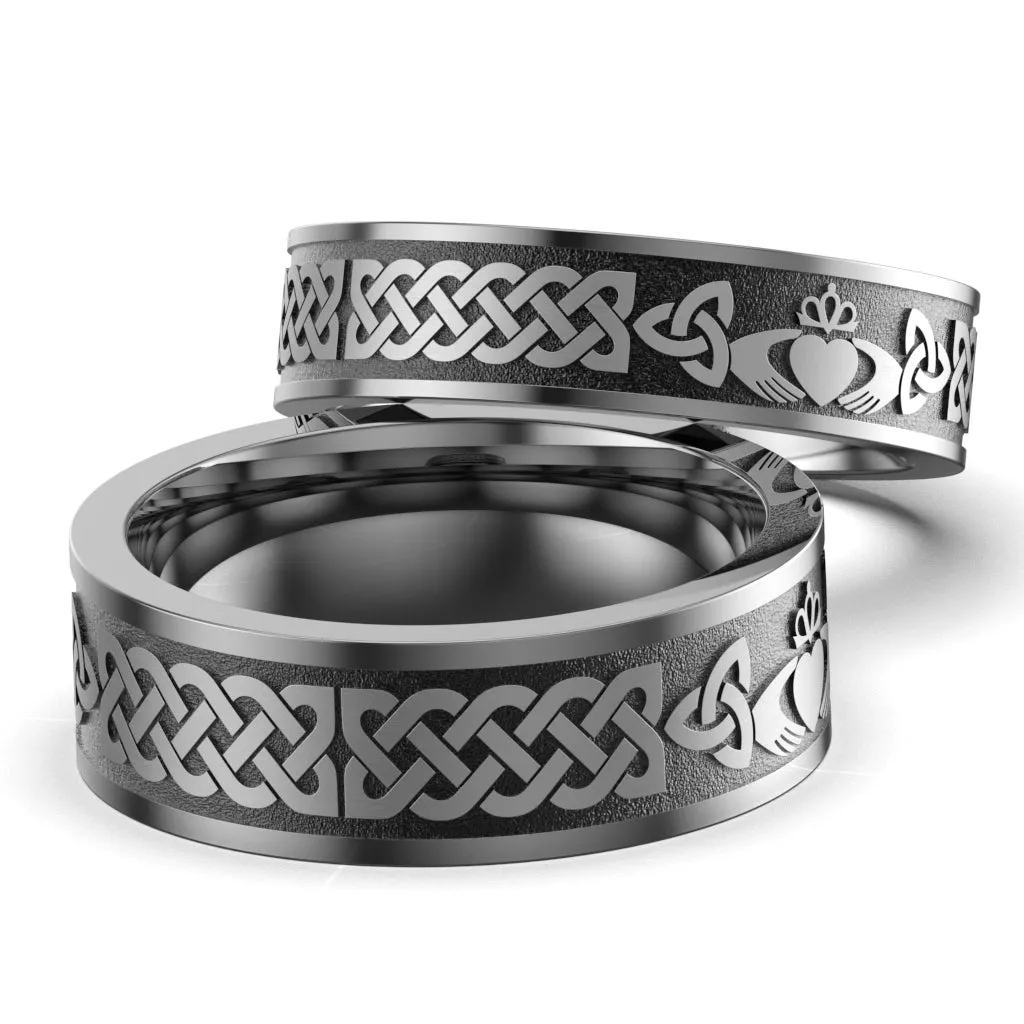 Titanium Claddagh Wedding Ring Set 1 - UCL1-8M6M-TITAN-FLAT