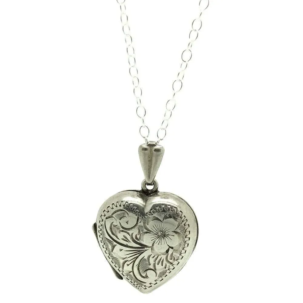 Vintage 1960s Silver Heart Locket Necklace