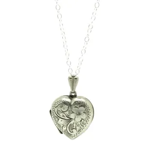 Vintage 1960s Silver Heart Locket Necklace