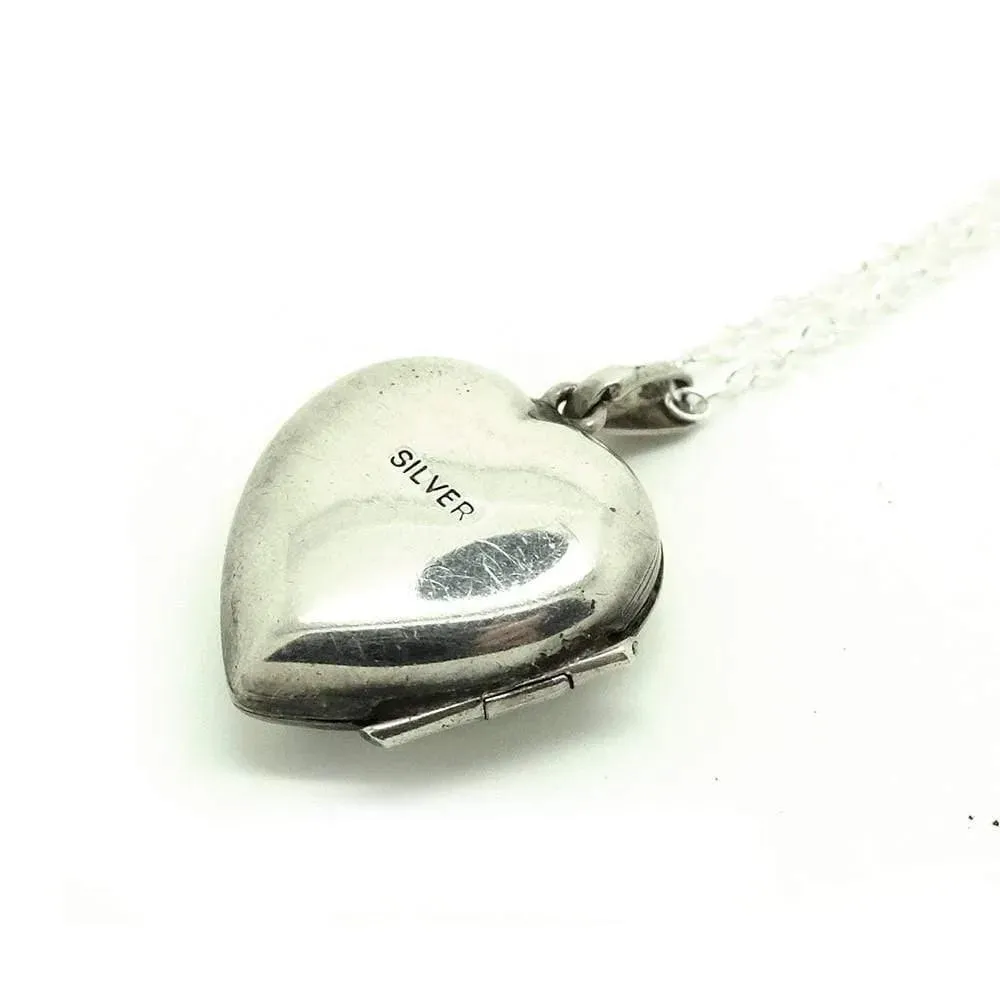 Vintage 1960s Silver Heart Locket Necklace