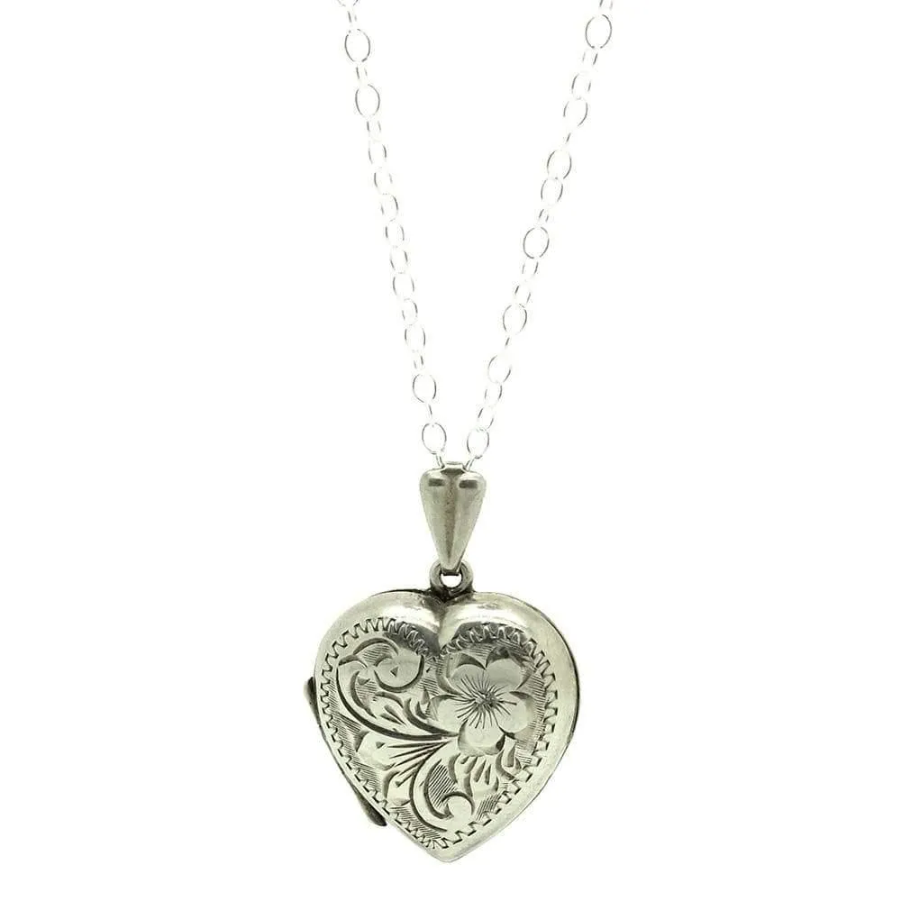 Vintage 1960s Silver Heart Locket Necklace