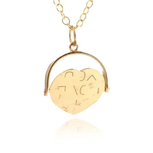 Vintage 1970s 'I Love You' 9ct Gold Heart Spinner Charm Necklace