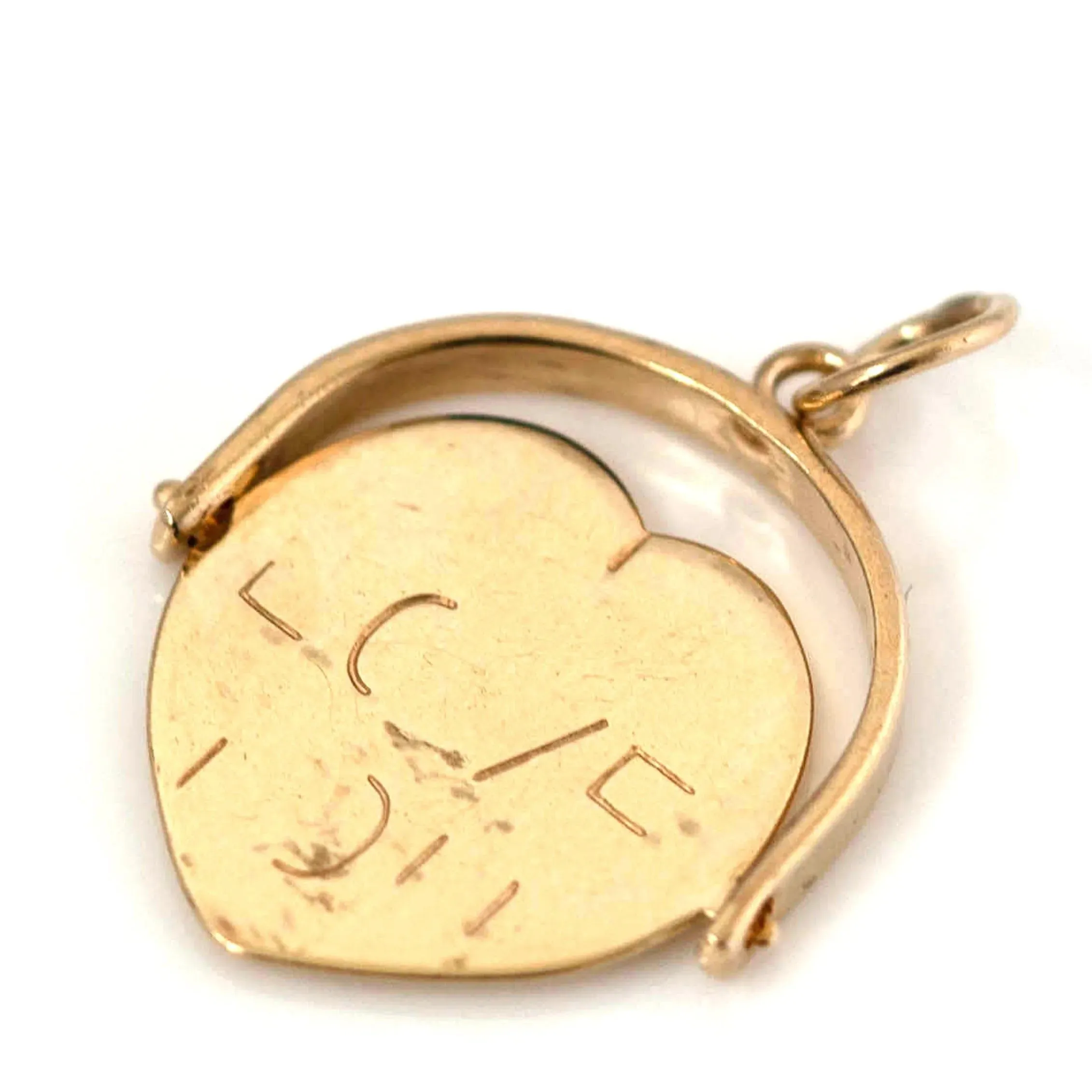 Vintage 1970s 'I Love You' 9ct Gold Heart Spinner Charm Necklace