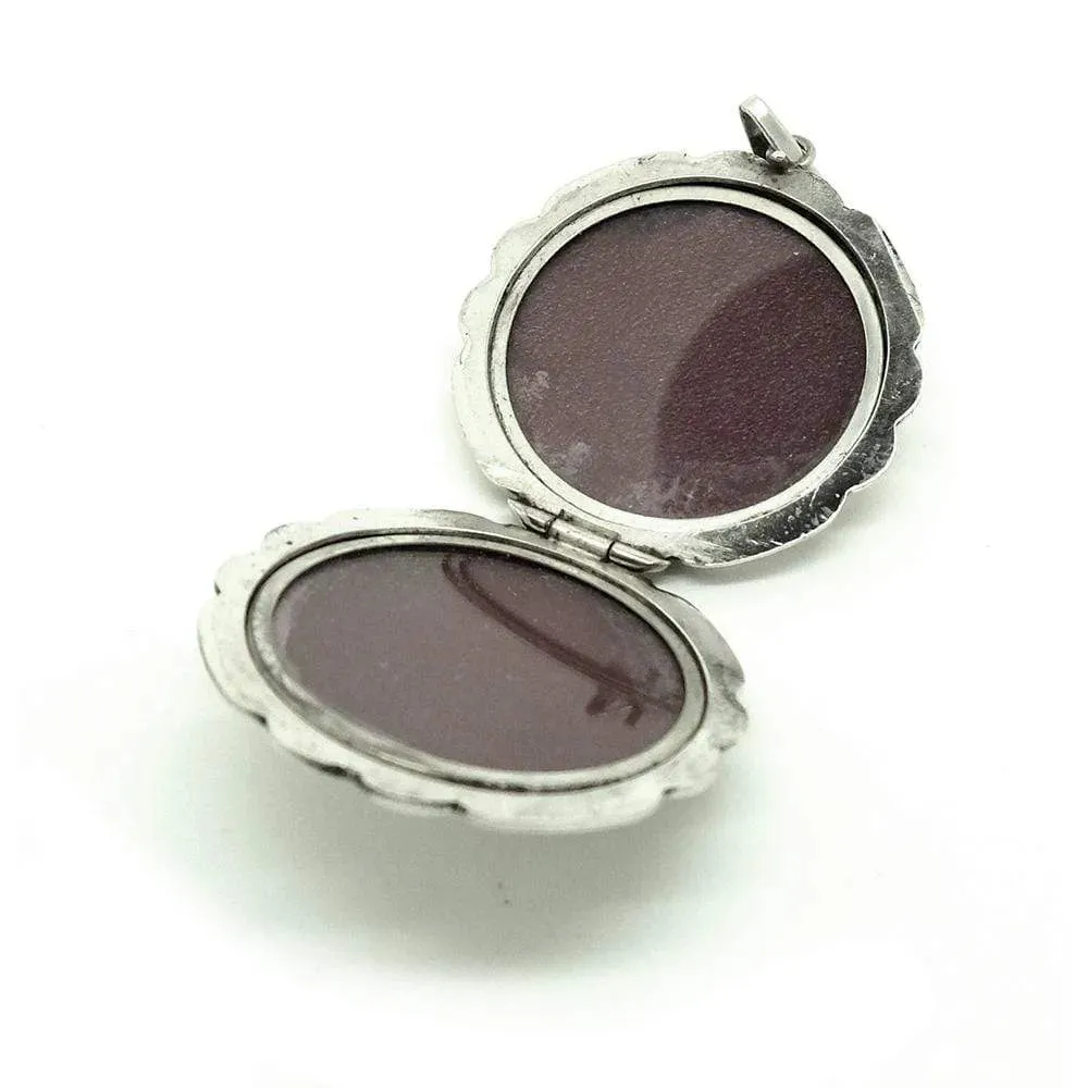 Vintage 1978 Large Oval Silver Locket Necklace